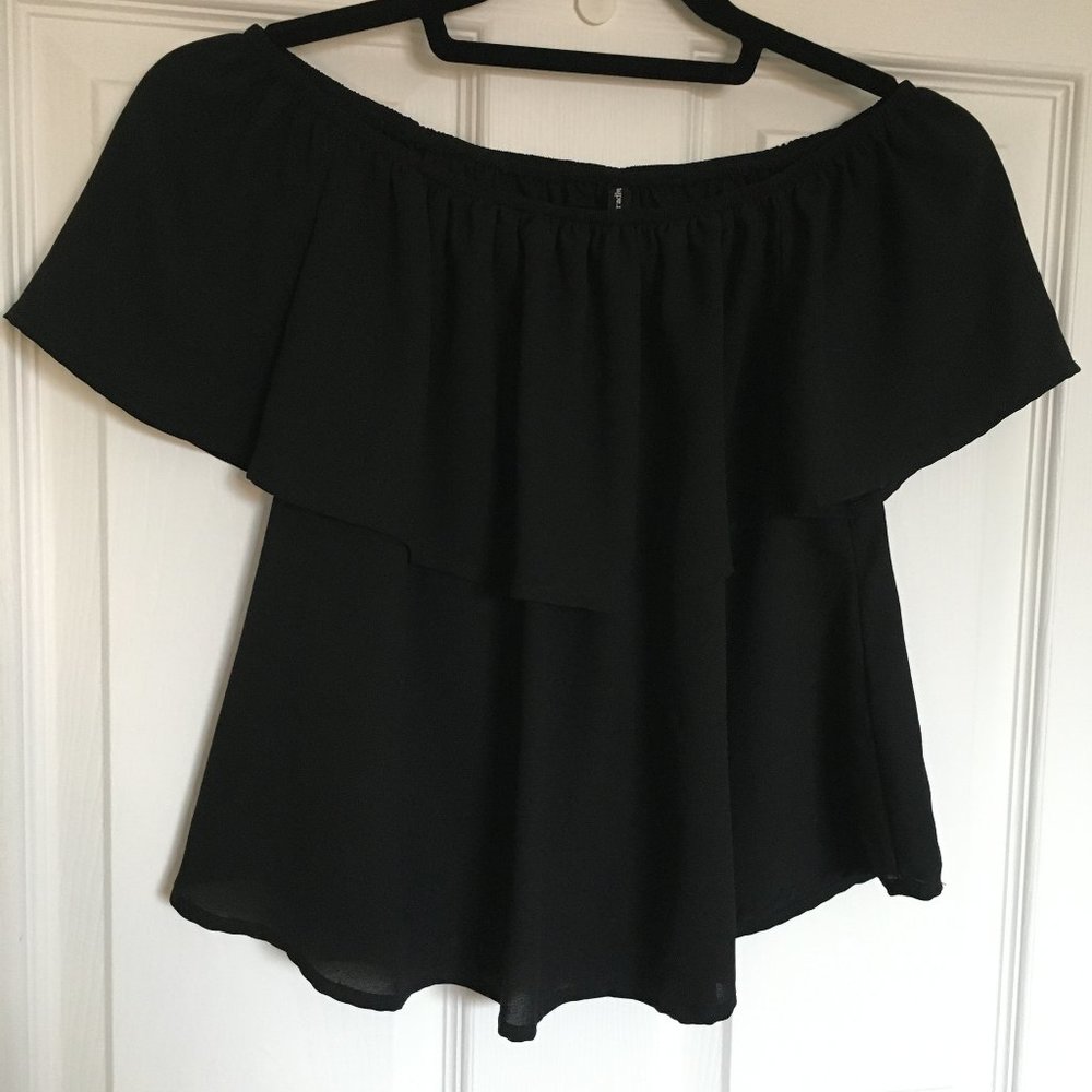 Black off the shoulder ruffle top